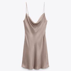 Zara Rhinestone Strap Slip Dress NWT Never Worn Cowl Neck Mini Dress